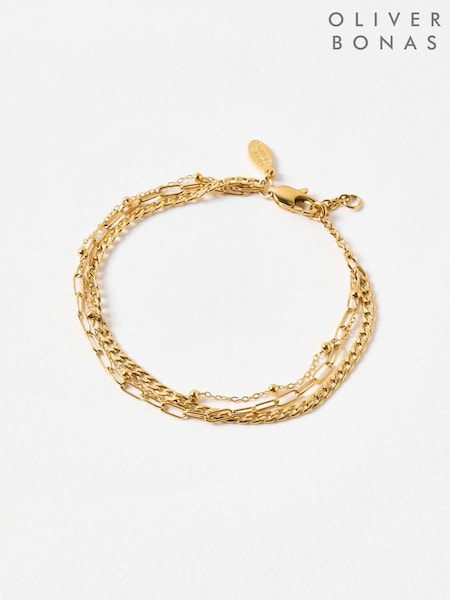 Oliver Bonas Gold Tone Celine Stainless Steel Waterproof Layered Chain Bracelet (G81238) | £28