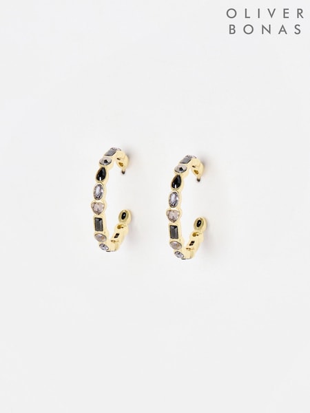 Oliver Bonas Black Ayanna Stone Gold Toned Hoop Earrings (G81239) | £19.50