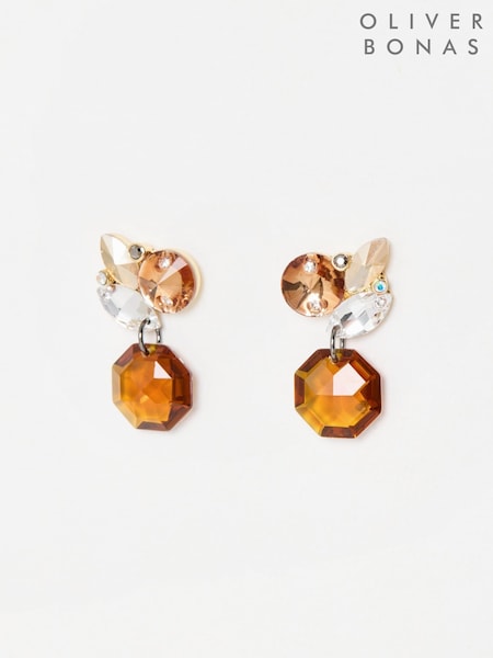 Oliver Bonas Brown Camille Stone Gold Toned Statement Earrings (G81245) | £19.50