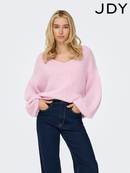 JDY Pink Reversible V-Neck Jumper (G81408) | £30
