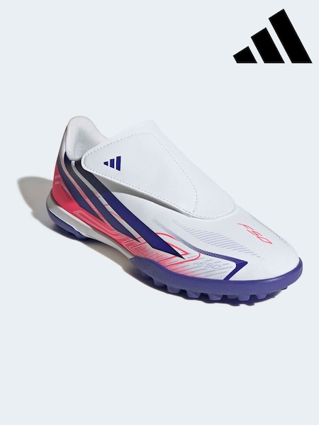 White - Adidas F50 Hyperfast Club Touch Fastening Turf Football Trainers