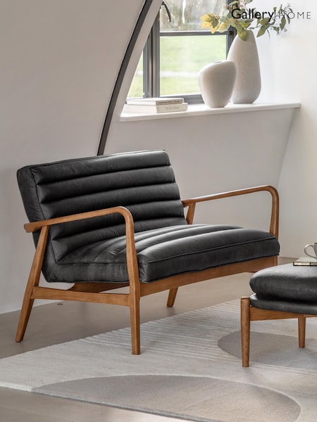 Gallery Home Black Antique Ebony Leather Datsun 2 Seater Sofa (G81511) | £1,440