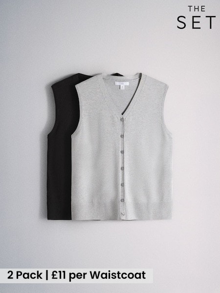 Black/Light Grey - The Set 2 Pack Fine Knit V-neck Waistcoat