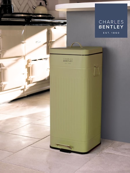 Charles Bentley Sage Green 30L Square Retro Kitchen Pedal Bin (G81948) | £60