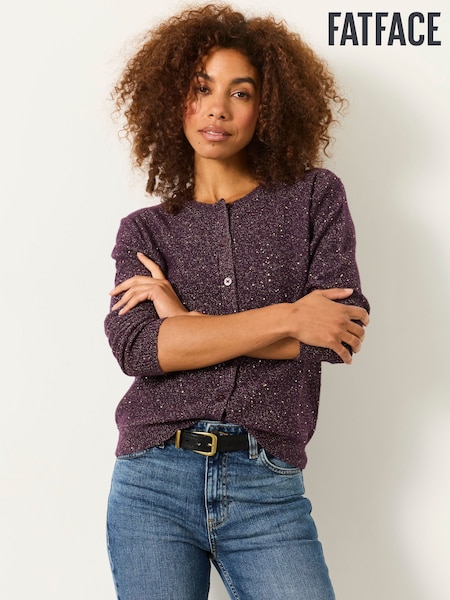 Plum Purple - Fatface Knitted Sparkle Crew Cardigan