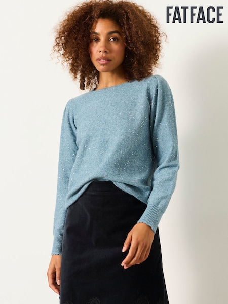 Light Blue - Fatface Knitted Sparkle Frill Cuff Jumper