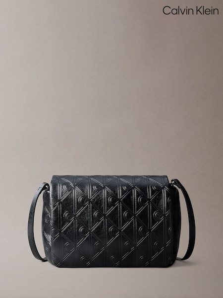 Calvin Klein Black Puffer Emblem Logo Flap Cross-Body Bag (G82266) | £120