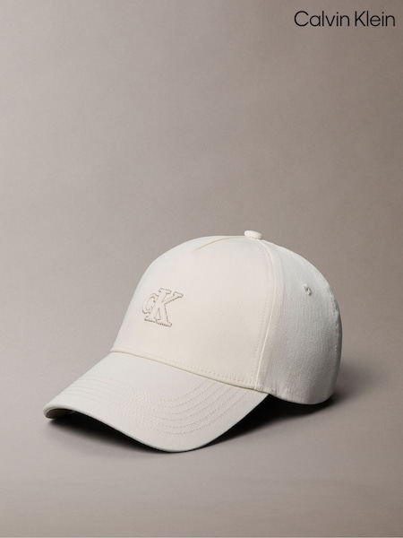 Calvin Klein White Monogram Shine Embroidery Moire Cap (G82267) | £40