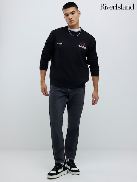 River Island Black Tapered Fit Washed Jeans (G82389) | £42