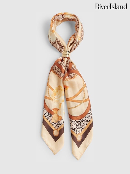 River Island Brown Geometric Floral Print Neck Scarf and Ring (G82405) | £22