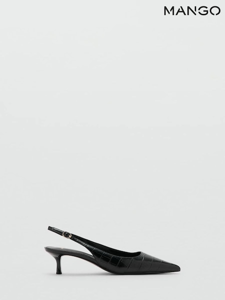 Mango Black Pointed Slingback Croc Effect Heels (G82442) | £46