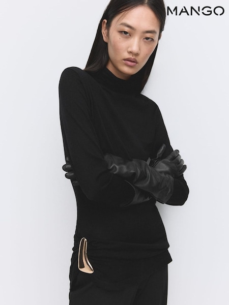 Mango Black Roll Neck Gold Detail Longline Jumper (G82448) | £36