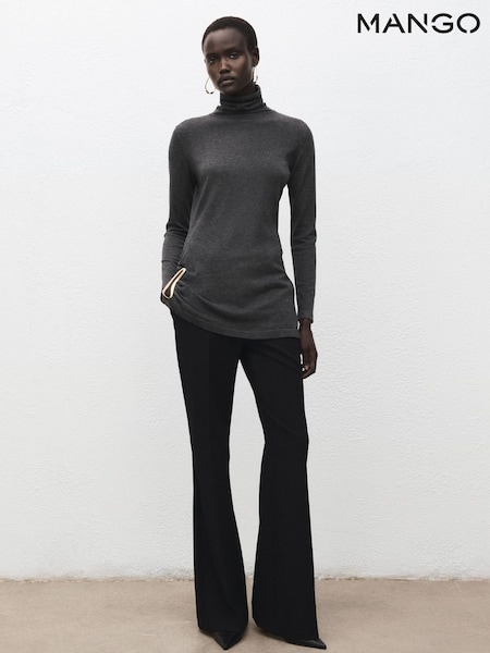 Mango Grey Roll Neck Gold Detail Longline Jumper (G82459) | £36