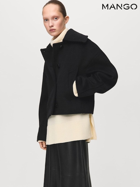 Mango Black Short Wool Effect Pea Coat (G82480) | £90