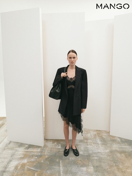 Mango Black Longline Cami Lace Satin Top (G82502) | £50