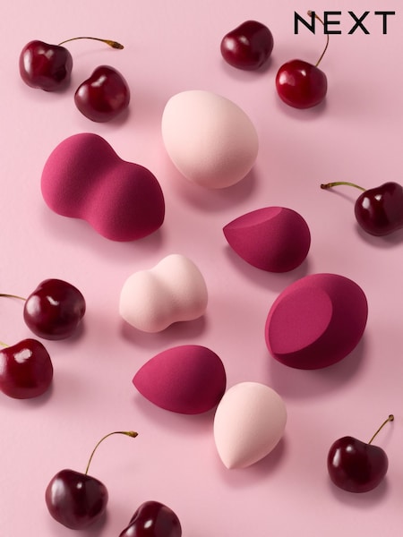 Red - 7 Piece Pink & Cherry Red Makeup Sponge Blender Set