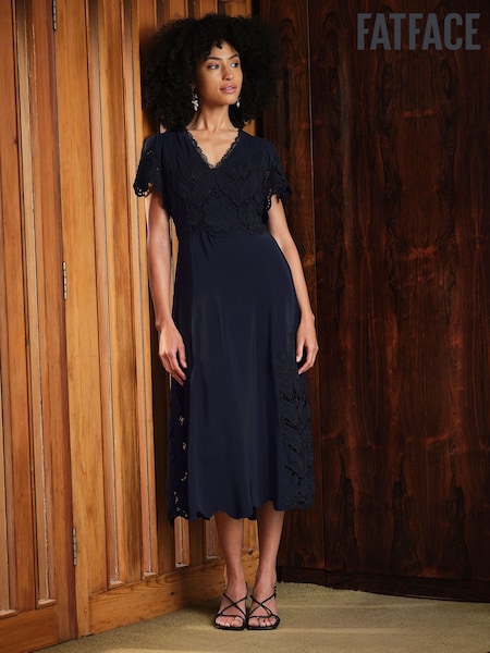 Navy - Fatface Lace Dress