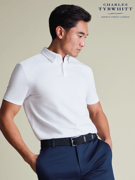 Charles Tyrwhitt White Short Sleeve White Performance Long Sleeve Jersey Polo Shirt (G82951) | £60