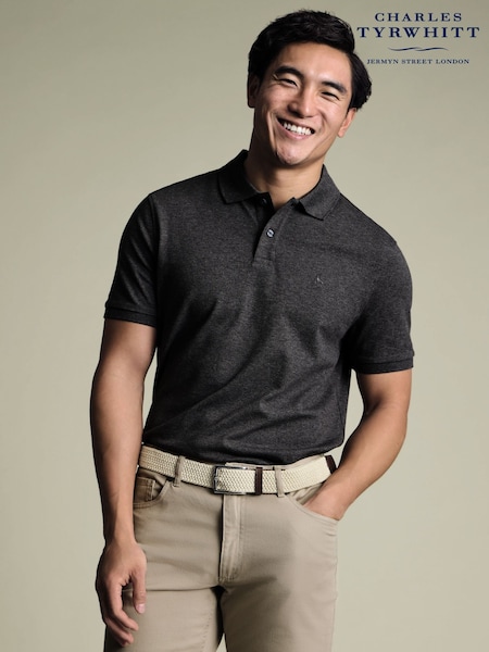 Charles Tyrwhitt Grey Short Sleeve Cotton Stretch Pique Polo Shirt (G82952) | £55