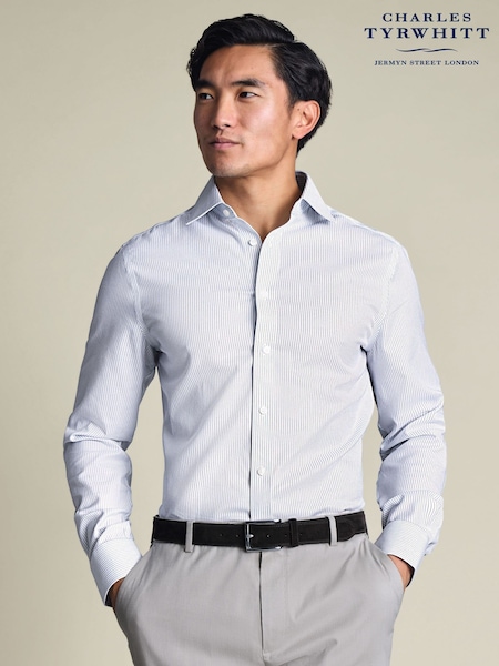 Charles Tyrwhitt Grey Non-Iron Twill Stripe Shirt (G82965) | £70