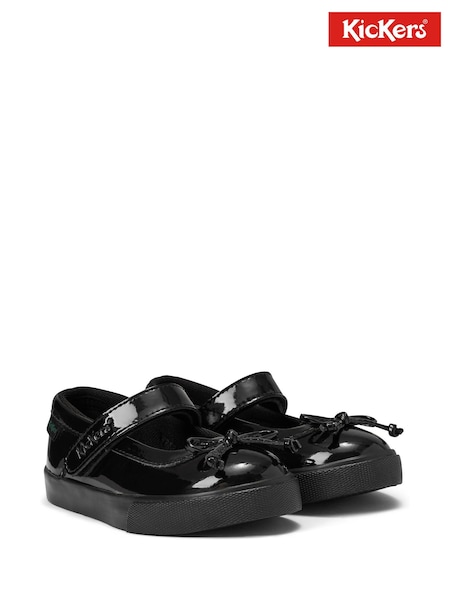 Black - Kickers Tovni Mary Jane Bow Patent School Shoes