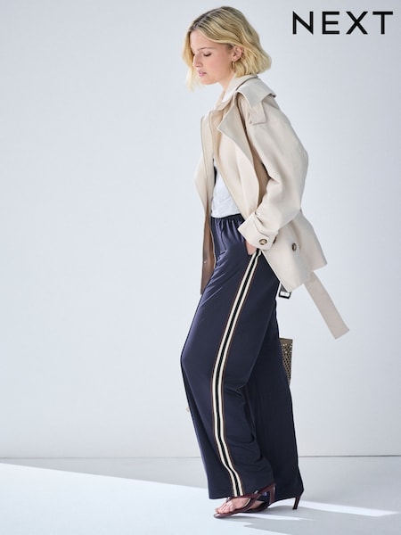 Navy Blue - Side Stripe Wide Leg Trousers