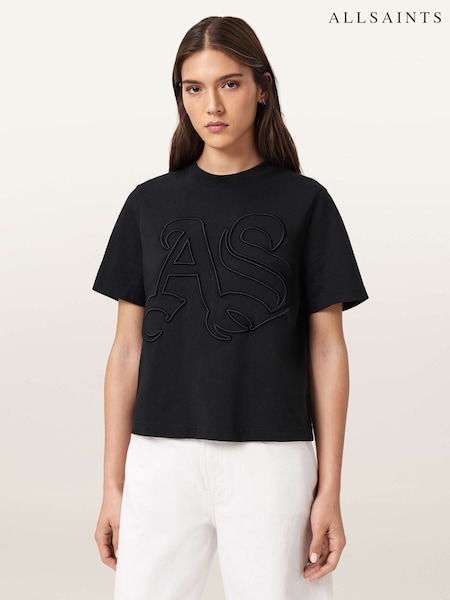 AllSaints Black Lisa Embos T-Shirt (G83600) | £69