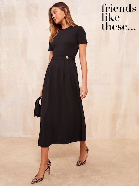 Black - Friends Like These Tab Detail Midi Dress