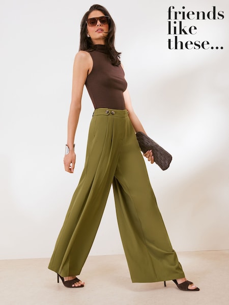 Olive Green - Friends Like These Adjustable Waist Premium Wide Leg Trousers
