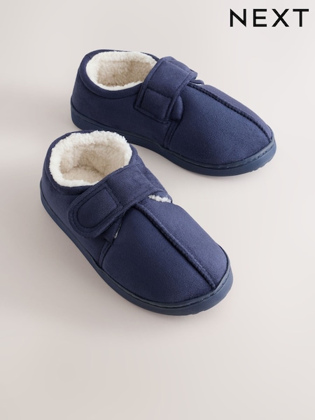 Navy - Warm Lined Touch Fastening Cupsole Slippers