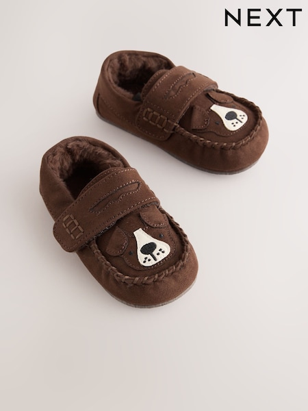 Brown Dog - Touch Fastening Moccasin Slippers