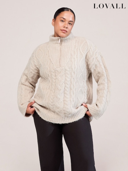 LOVALL Natural Cable Knit 1/4 Zip Jumper (G84435) | £70