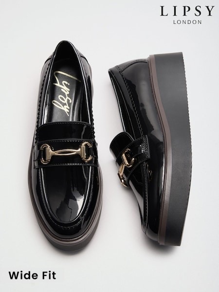 Black Patent - Lipsy Snaffle Trim Wedge Platform Slip On Loafers