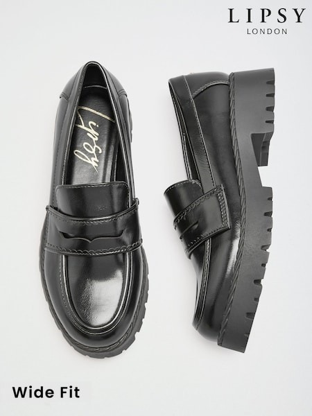 Black Faux Leather - Lipsy Chunky Workwear Loafer