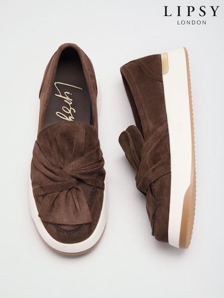Chocolate Brown Faux Suede - Lipsy Platform Chunky Casual Slip On Loafer Style Trainer