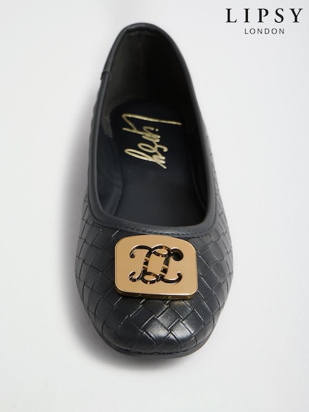 Black Gold Branded Hardware - Lipsy Flat Workwear Ballerinas Shoe
