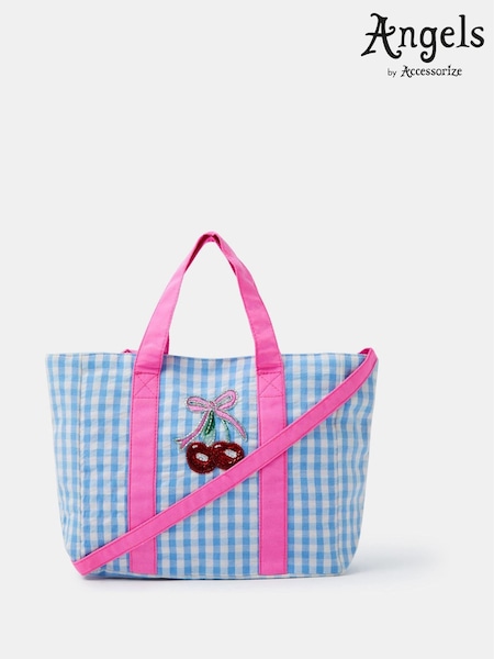 Angels By Accessorize Blue Girls Mini Cherry Gingham Tote Bag (G84616) | £16