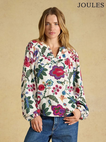 White Floral - Joules Elodie Popover Blouse