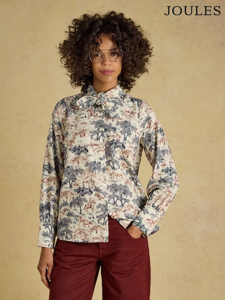 Multi Toile - Joules Harriet Tie Neck Blouse