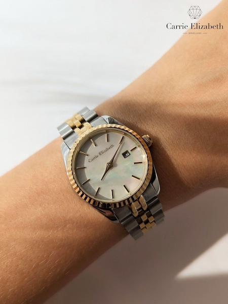 Carrie Elizabeth Silver Tone Luna Pearl Luxe Link Watch (G84777) | £160