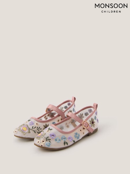 Monsoon Pink Floral Embroidered Ballerina Flats (G84846) | £26 - £30