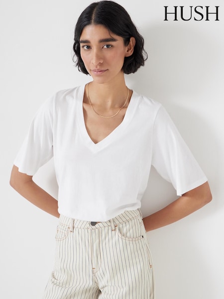 White - Hush Reece V-neck Drapey T-shirt