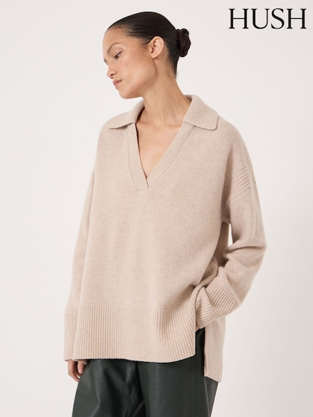 Hush Natural Carys Merino Collared Relaxed Jumper (G84962) | £130