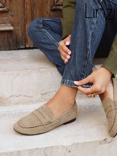 Natural - Linzi Bree Suede Leather Penny Style Loafers