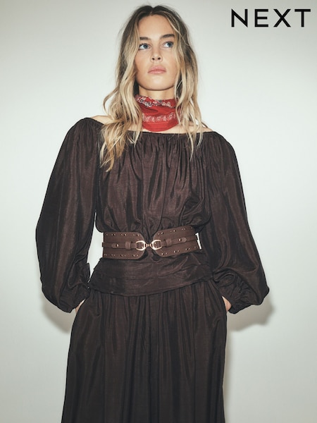Chocolate Brown - Wide Studded Corset Belt