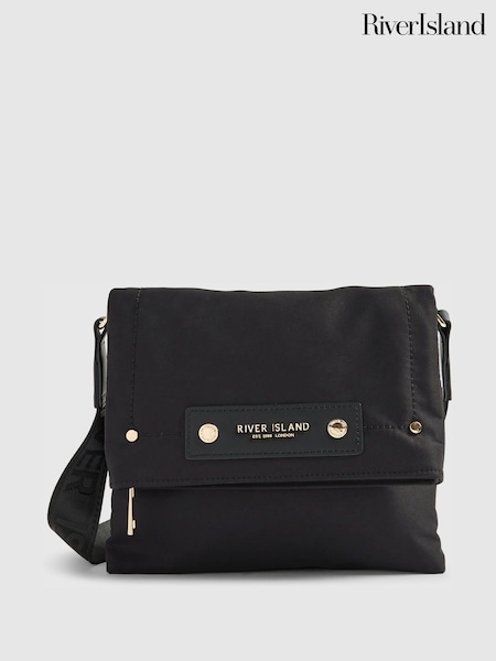 River Island Black Nylon Flap Crossbody Bag (G85124) | £34