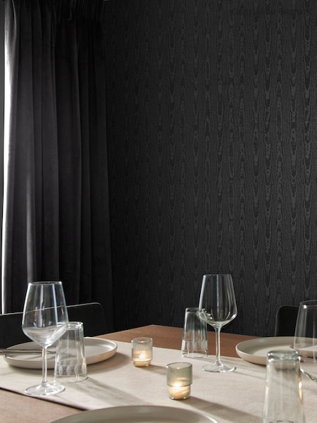Graham & Brown Charcoal Moire 10M Wallpaper (G85563) | £95