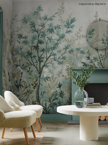 Graham & Brown Duck Egg Forest in Bloom Fixed Size Mural 4m x 2.5m (G85733) | £300