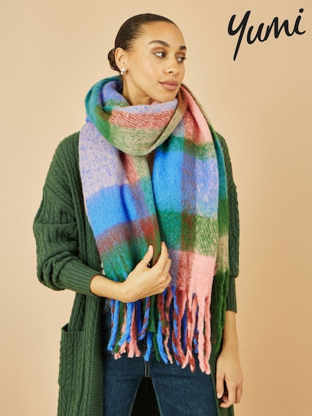 Yumi Blue Check Soft Scarf (G85763) | £30