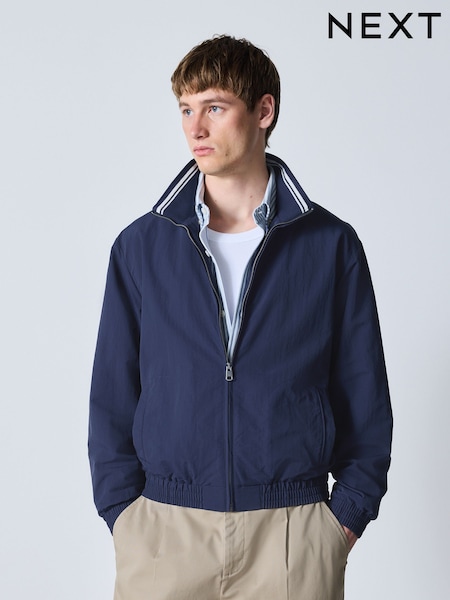 Navy - Regular Funnel Neck Zip Up Jacket